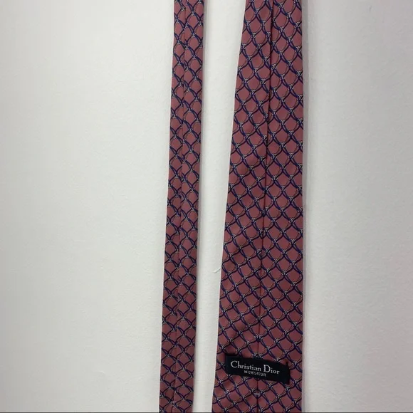 Vintage 90s Christian Dior Monsieur Mauve Pink Blue Chain Silk Menswear - Picture 6 of 11